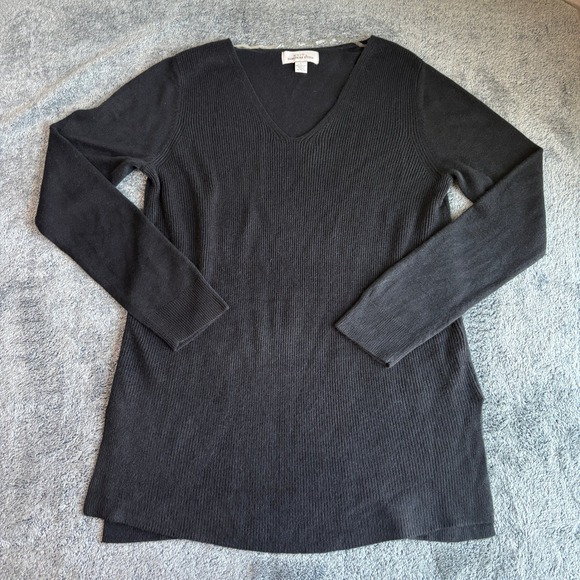 NWT Knit Hampshire Studio Black Tunic Sweater Dress V Neck Long Sleeve Large - Picture 1 of 6